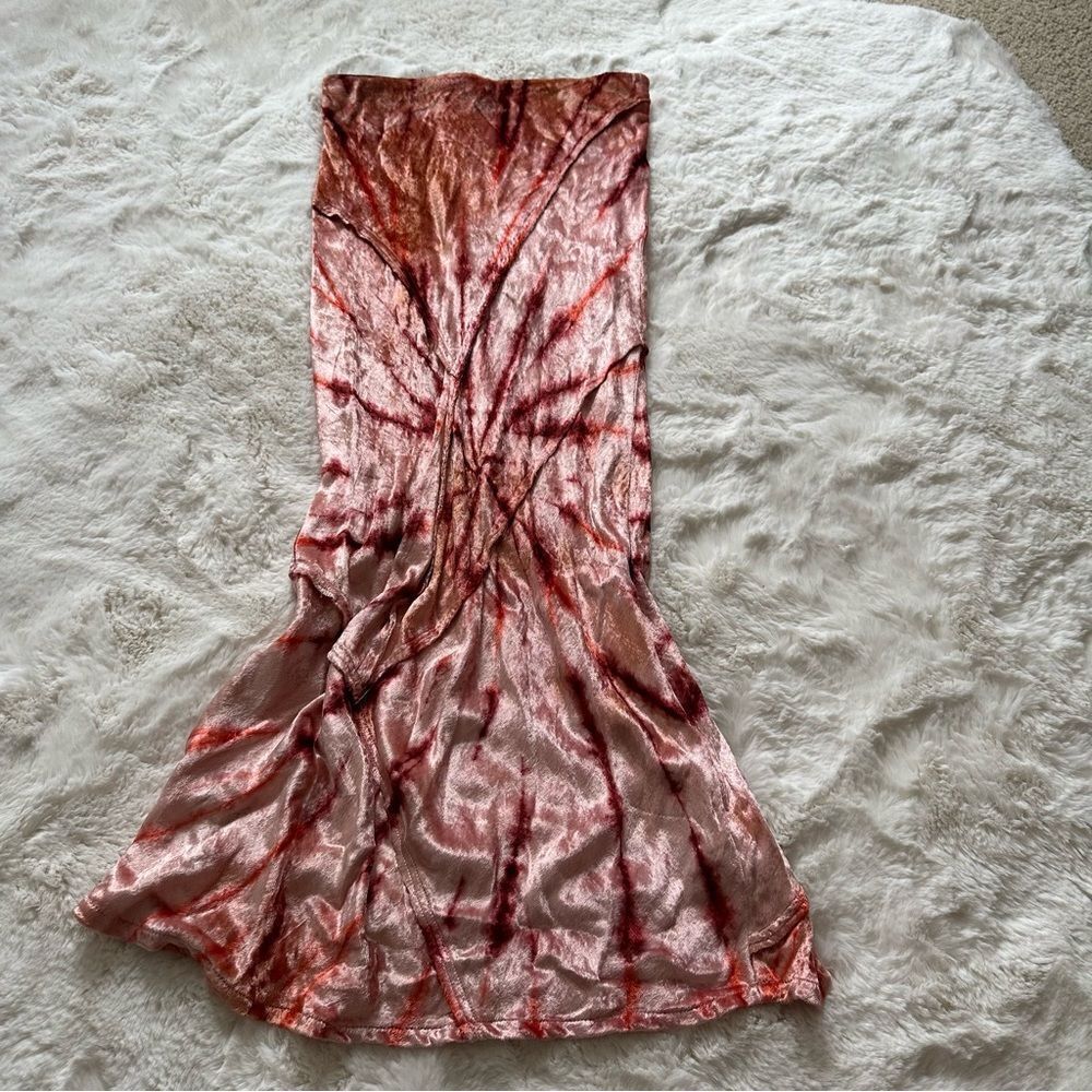 Free People FP size xs orange hippy tie dye midi velvet skirt